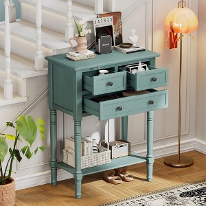CAVINAS 23.7 inch Rectangle Console Table with 3 Storage Drawers,Mid-Century Entryway Table with Bottom Shelf for Living Room,Hallway,Light Blue - 1 of 4