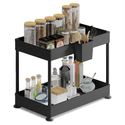 StorageBud Non-Slip Grip Kitchen Under Sink Organizer - Bathroom Cabinet Organizer with Side Caddy