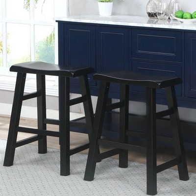 Walnut 24" Backless Saddle Wood Counter Stools, Set of 2