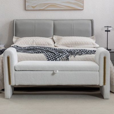 VYNXARIA 032 Ivory Teddy Fabric Storage Bench - Indoor Elegance Meets Functionality