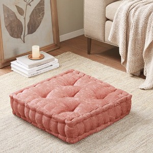 1 Pc Stylish Cozy Square Chenille Floor Pillow Cushion, Tufted Face Scallope Edge Polyester Filled Ultra Soft Cushion for Relaxing Decor Style - 1 of 4
