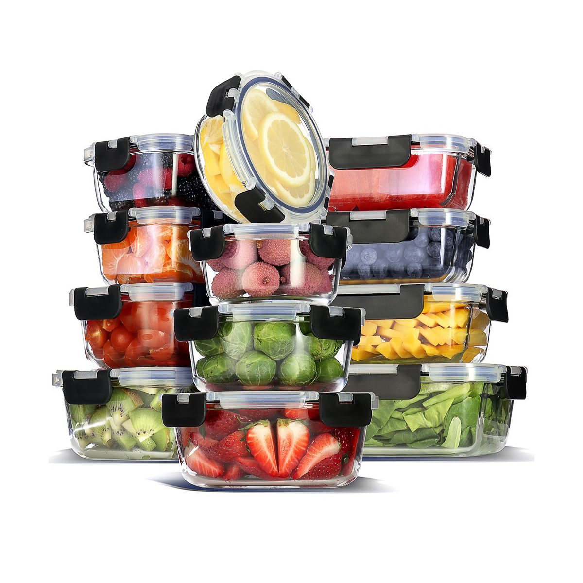 JoyTable Glass Food Storage Containers with Lids, Reusable Glass Food Containers with Leakproof Snap Lock Lids