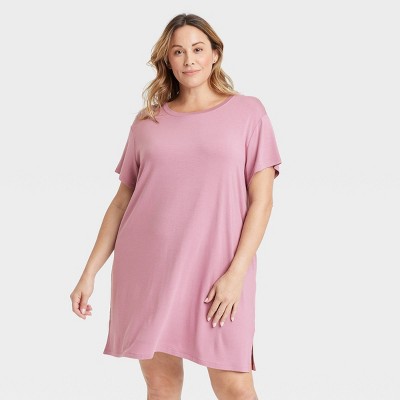 Women's Cloud Knit Pajama T-Shirt Dress - Auden™ Mauve 4X: Modal-Spandex Blend, Extra Lightweight, Jersey Fabric