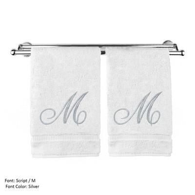 BC BARE COTTON Monogrammed Washcloth Towel, Personalized Gift, 13x13 Inches - Set of 2 - White - Silver Script