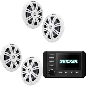 Kicker 46KMC4 Marine Gauge-Style Source & (2 Pair ) 49KM604W 6.5" White Marine Speakers bundle - 1 of 4