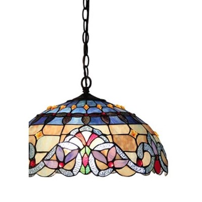 Victorian Multicolored Stained Glass Pendant Light with Bronze Finish