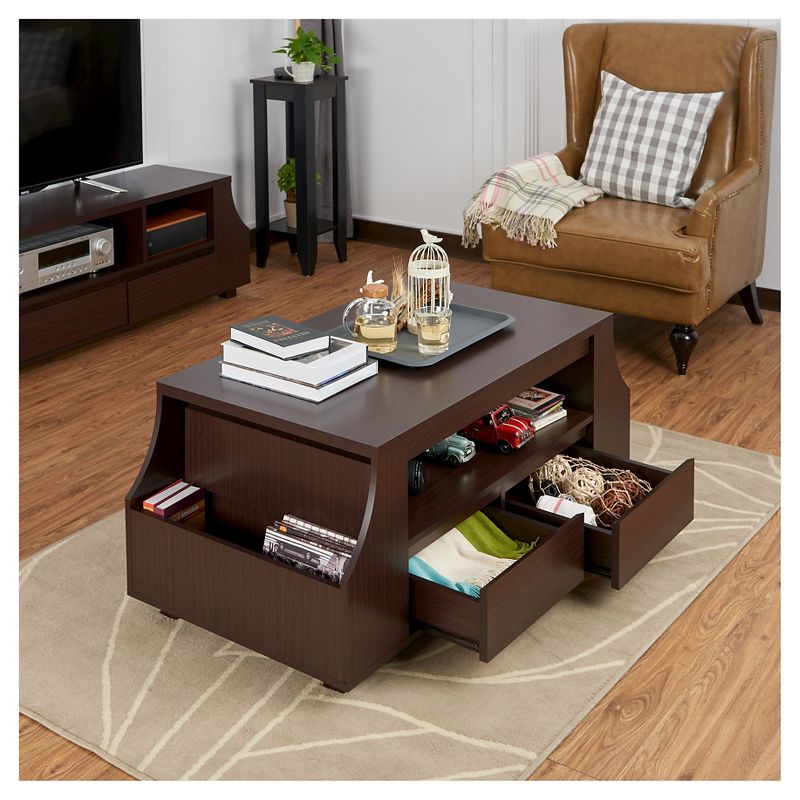 Carmona Contemporary Multi-Storage Coffee Table with Side Shelves Walnut - HOMES: Inside + Out, 4 of 8