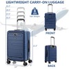 Costway 20'' Carry-on Luggage PC Hardside Suitcase TSA Lock with Front Pocket & USB Port Navy/White - 3 of 4