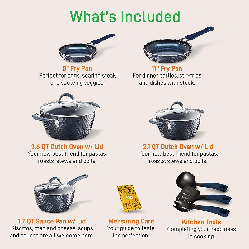 NutriChef Metallic Nonstick Ceramic Cooking Kitchen Cookware Pots and Pans with Lids, Utensils, and Cool Touch Handle Grips, 11 Piece Set, 2 of 7