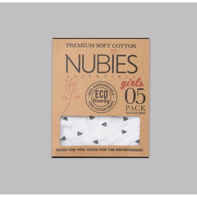 Nubies Essentials Girls' 5pk Heart Print Underwear - White, 5 of 6