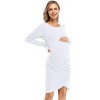 Coolmee Women's Long Sleeve Maternity Midi Dress Ruched Crewneck Criss Cross Hem Pregnancy Clothes - 4 of 4