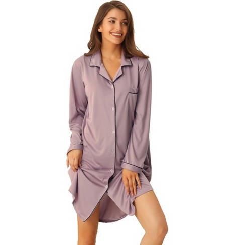 Unique Bargains Womens Modal Nightshirt Soft Button Down Short