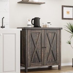 Farmhouse Sideboard Buffet Cabinet,Modern Kitchen Coffee Bar Cabinet with 2 Doors and Adjustable Shelves - 1 of 4
