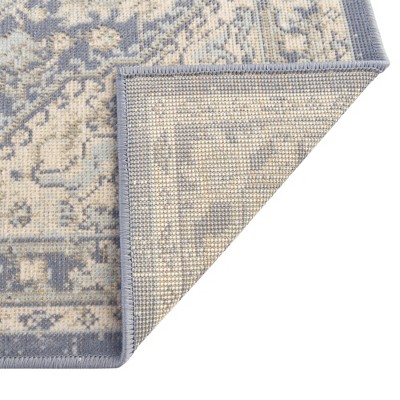 French Blue Medallion Runner Rug with Easy Care Synthetic Weave