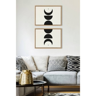 Modern Geometric Moon Phases Black and White Canvas Art Set