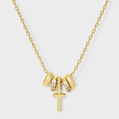 14K Gold Dipped Cubic Zirconia Rondelle Initial Necklace - A New Day™ Gold