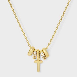 14K Gold Dipped Cubic Zirconia Rondelle Initial Necklace - A New Day™ Gold - 1 of 4