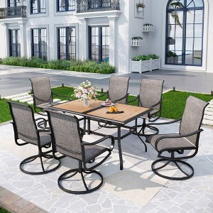 7pc Outdoor Dining Set with Faux Wood Table Top & 1.6" Umbrella Hole & Swivel Chairs - Captiva Designs - 1 of 4