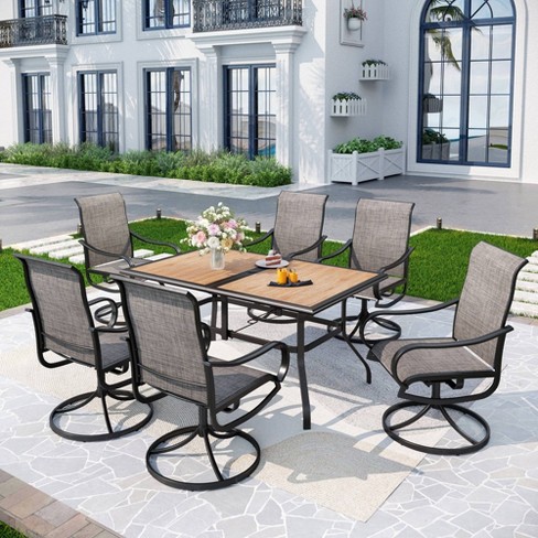 7pc Outdoor Dining Set With Faux Wood Table Top & 1.6