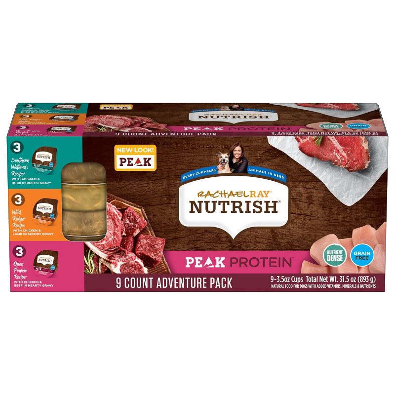 Rachael Ray Nutrish PEAK Protein Grain Free Chicken, Lamb, Beef &#38; Duck Wet Dog Food Variety Pack - 3.5oz/9ct, 1 of 7