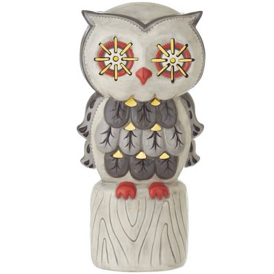 Ganz 12.5" Prelit LED Color Changing Owl on Perch Halloween Decoration - Gray/Orange