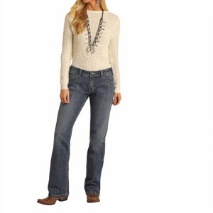 Women's Relaxed Straight Leg Boyfriend Jeans - Rock & Roll Denim - 1 of 2