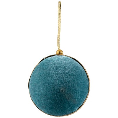 Teal and Gold Velour Christmas Ball Ornament 3.25"