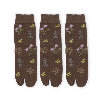 Anna-Kaci Women's 3 Pairs Floral Patterned Split-Toe Socks Soft Cotton Stretch Knit Crew Style
