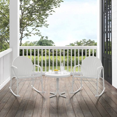 White Steel Retro 3-Piece Outdoor Rocking Chair Set