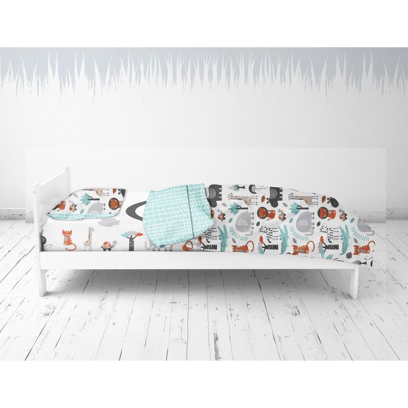 Bacati - Jungle Safari Animals Aqua/Orange/Gray 5 pc Cotton Toddler Bedding Set, 3 of 12