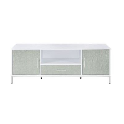 58" Melamine TV Cabinet with Mirrored Drawers, Wire Management, and Concealed Euro-Style Hinges for Living Room