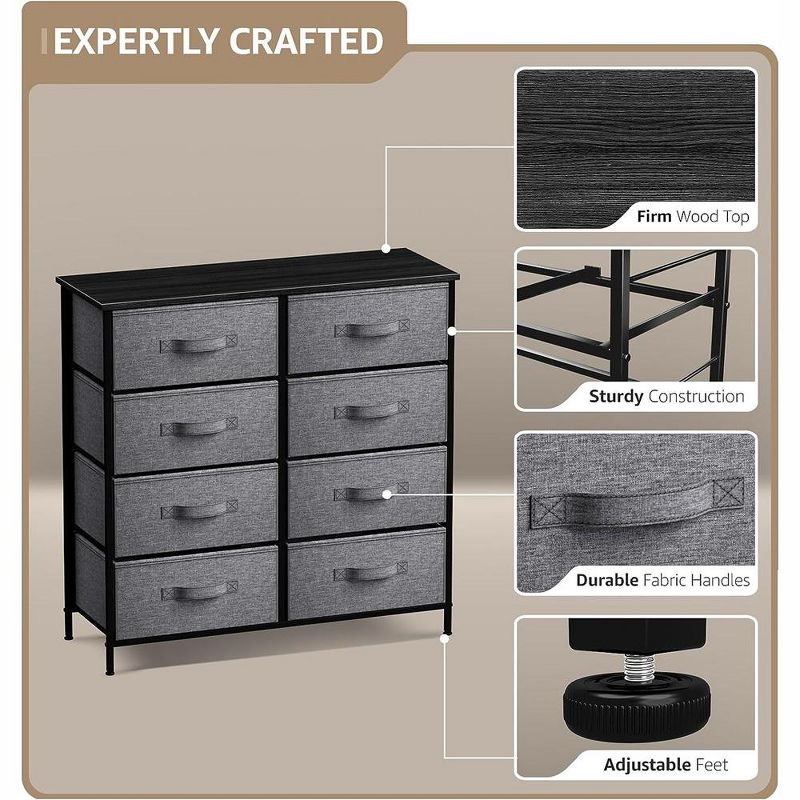 Sorbus 8 Drawers Dresser- Storage Unit with Steel Frame, Wood Top, Fabric Bins - for Bedroom, Closet, Office and more, 3 of 6