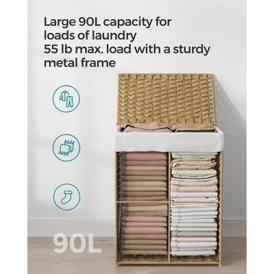 Natural Wicker Rectangular Laundry Hamper with Lid and Liner