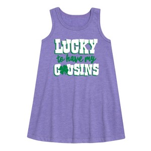 Girls' - Instant Message - St. Patrick's Day Lucky to Have My Cousins Graphic Sleeveless Aline Dress - 1 of 3