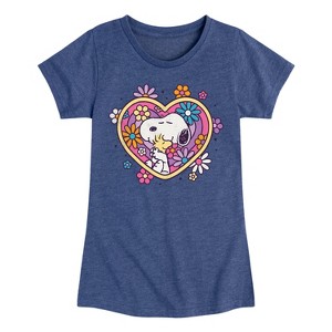 Girls' - Peanuts - Hug Heart Flower Fitted Short Sleeve Graphic T-Shirt - 1 of 4