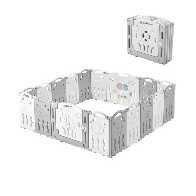 AMERLIFE Baby Playpen, Upgraded Portable Foldable Baby Fence with Game Panel and Safety Gate