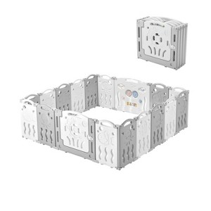AMERLIFE Baby Playpen, Upgraded Portable Foldable Baby Fence with Game Panel and Safety Gate - 1 of 4