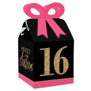Big Dot of Happiness Chic 16th Birthday - Pink, Black and Gold - Square Favor Gift Boxes - Birthday Party Bow Boxes - Set of 12 - 1 of 4