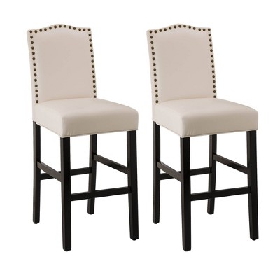 Set of 2 Upholstered PU Barstools with Studded Decor - Glitzhome