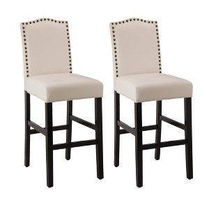 Set of 2 Upholstered PU Barstools with Studded Decor - Glitzhome - 1 of 4