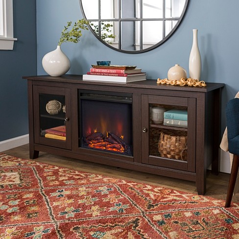58 Wood Media Tv Stand Console With Fireplace Espresso