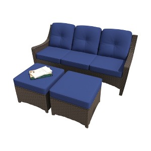 YARDSIGHT 3-Seat Rattan Patio Sofa , 2 Ottomans ¨C Weatherproof Cushions, All-Weather Brown Wicker Conversation Set for Garden, Backyard & Poolside - 1 of 4