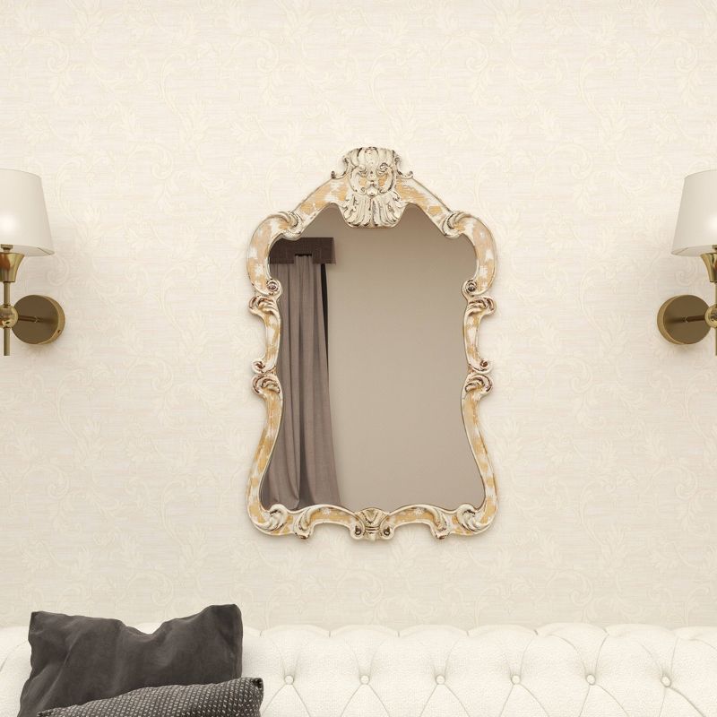 Wood Carved Acanthus Wall Mirror with Arched Top and Distressing Cream - Olivia &#38; May, 6 of 23