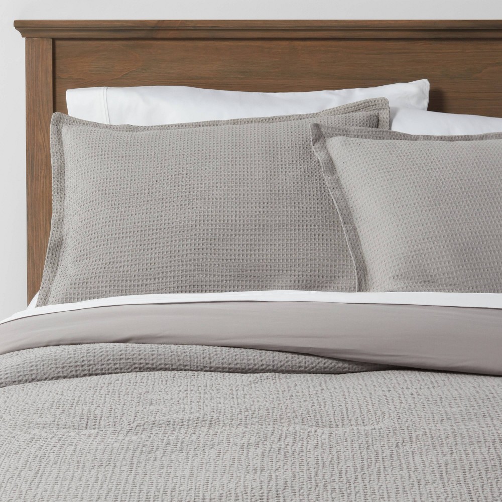 Photos - Bed Linen King Washed Waffle Weave Comforter and Sham Set Dark Gray - Threshold™