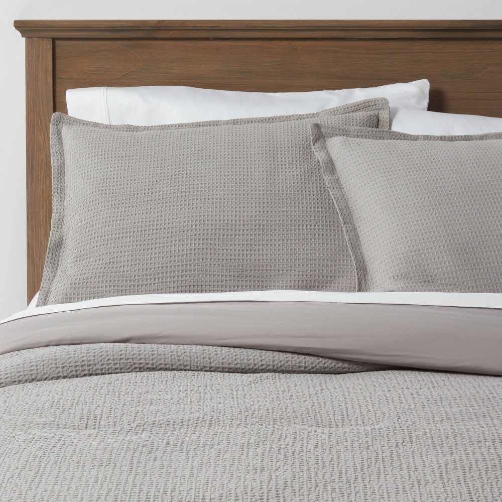 Full/Queen Washed Waffle Weave Comforter & Sham Set Gray - Threshold™