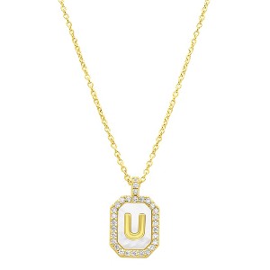 Adornia 14k Gold Plated White Mother-of-Pearl Initial Tablet Necklace - 1 of 3