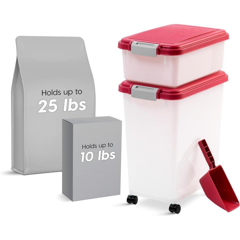 IRIS USA 30lbs + 11lbs Airtight Pet Food Storage Container Combo with Scoop and Casters, up to 41lbs, 1 of 9