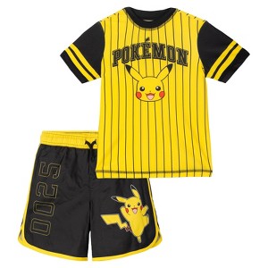 Pokemon Raglan Rash Guard and Swim Trunks UPF 50+ Outfit Set Little Kid to Big Kid - 1 of 4