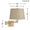 Barnes and Ivy Alta Vintage Swing Arm Wall Lamp Warm Antique Brass Plug-in Light Fixture Burlap Fabric Drum Shade for Bedroom Bedside Living Room Home - 3 of 4
