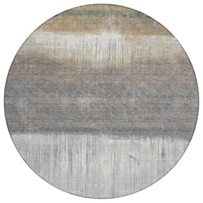 Taupe And Gray Abstract Washable Indoor Outdoor Area Rug